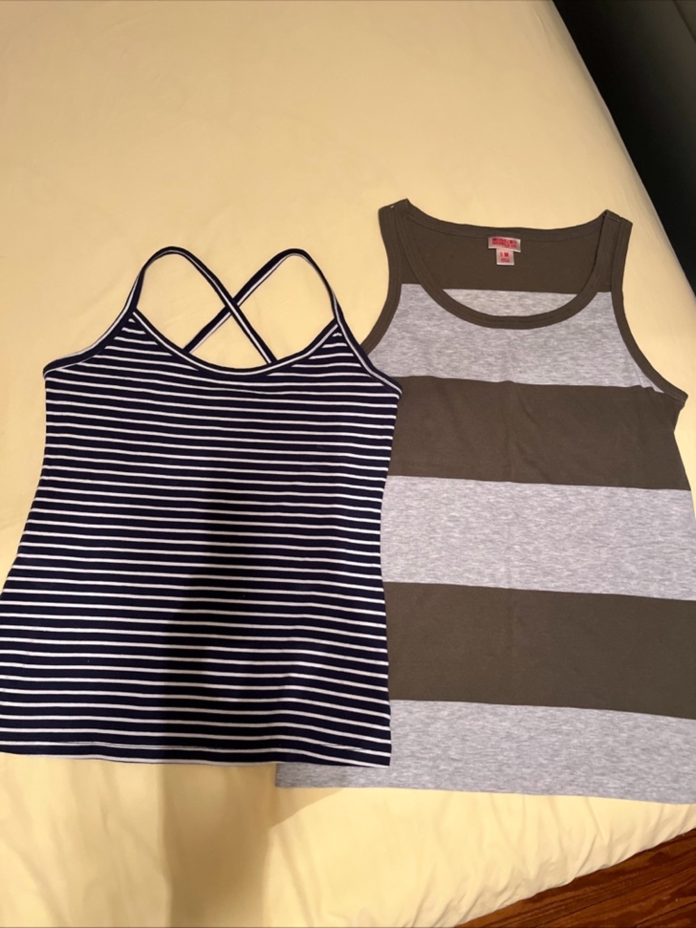 Bundle Mossimo Olive and Heather Gray & Old Navy Navy Blue Striped Tank Tops M